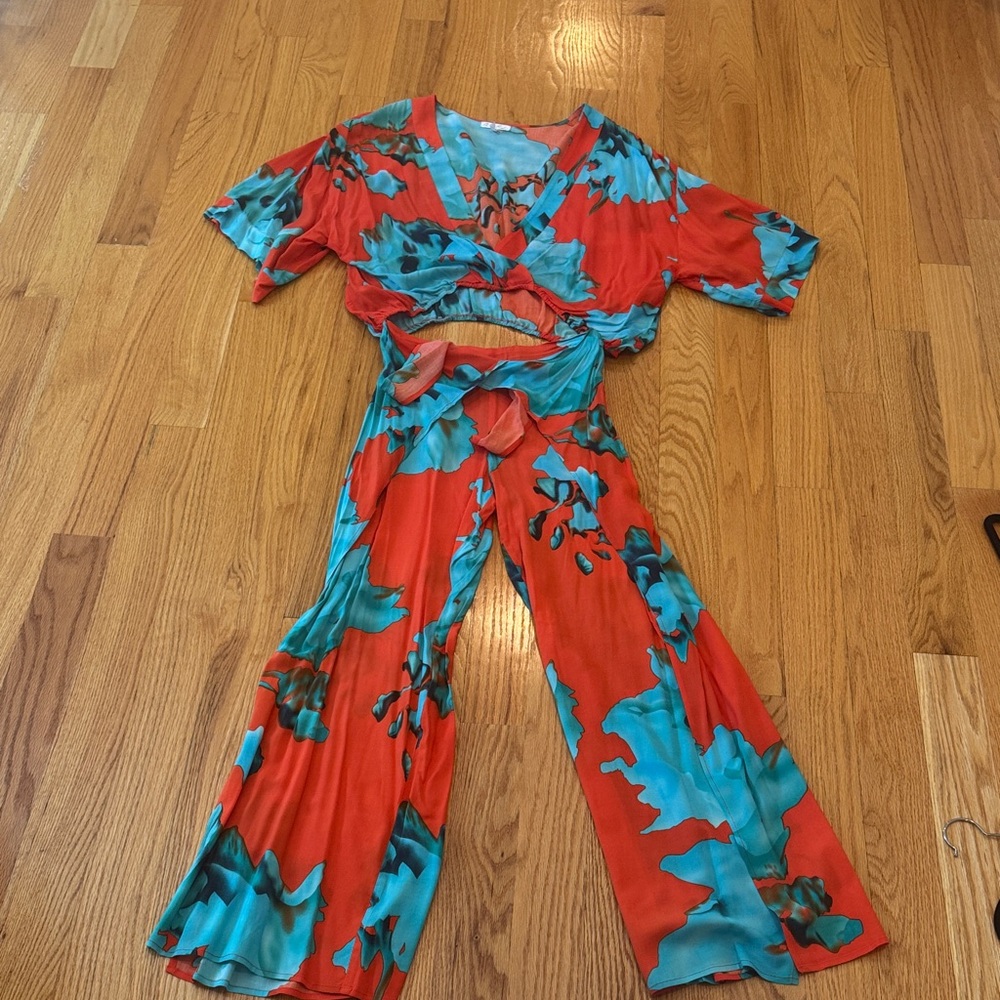 WOMENS On The Road Red and Blue Floral Jumpsuit
